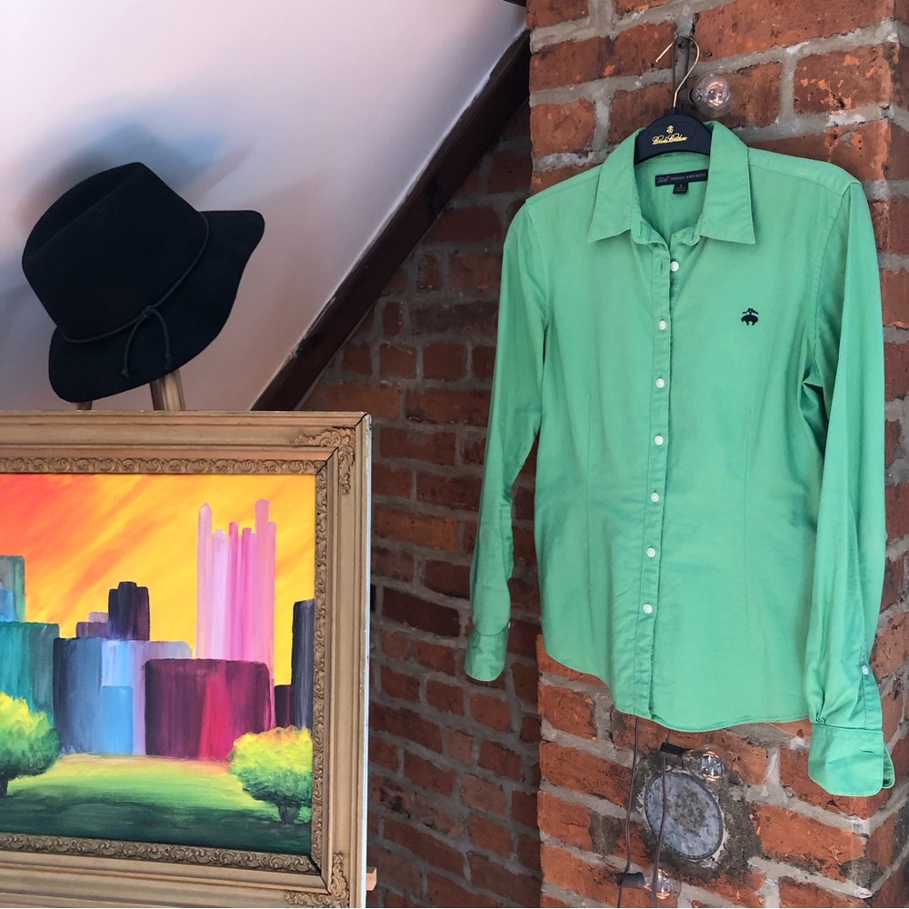 Brooks Brothers 346 Women’s Green Button Down Polo Long Sleeve Shirt Size 2